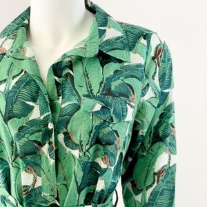 La Plage Banana Leaf Cotton Shirtdress NWT Large